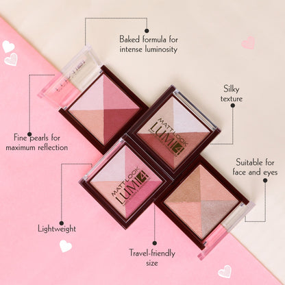 Matt look Lumi 4 Baked Blusher & Highlighter - Dewy Rose