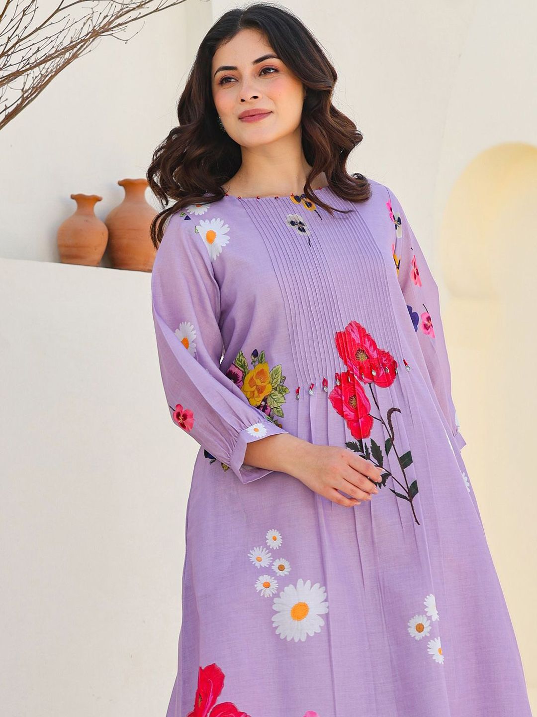 Floral Printed Pure Cotton Kurta With Trousers