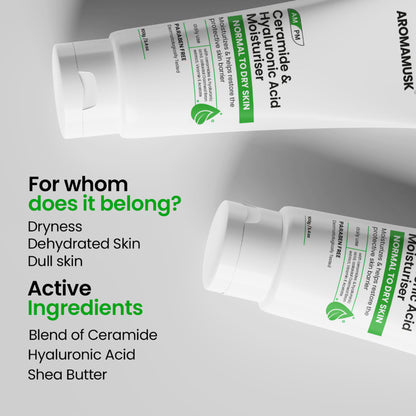 AromaMusk Ceramide and Hyaluronic Acid moisturizer jar with a clean, minimalist design and moisturizing cream inside.