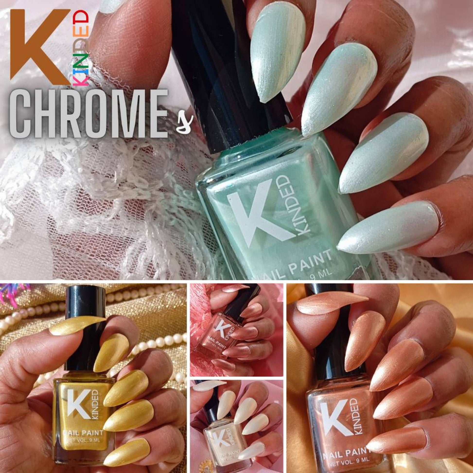 KINDED Nail Paint Nail Polish Metallic Finish - Combo of 5 Chrome
