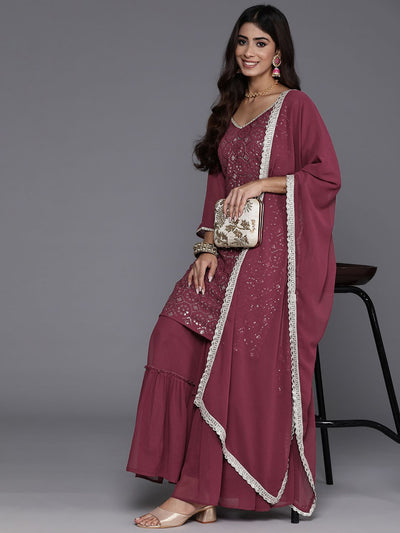 Dhiyona IE Women Embroidered Straight Sequinned Kurta with Sharara & With Dupatta