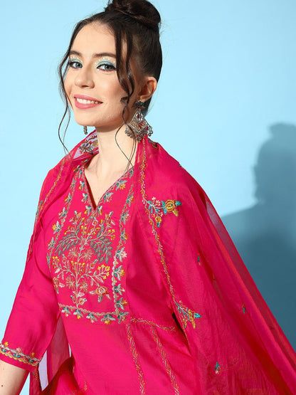 Indyancart SN Women's Floral Yoke Design Regular Kurta with Trousers & With Dupatta