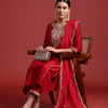 Indyancart IE Ethnic Motifs Yoke Design Zari Panelled Liva Kurta With Trousers & Dupatta