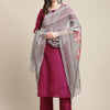 Indyancart VA Women's Magenta Floral Embroidered Chanderi Silk Kurta with Trousers & With Dupatta