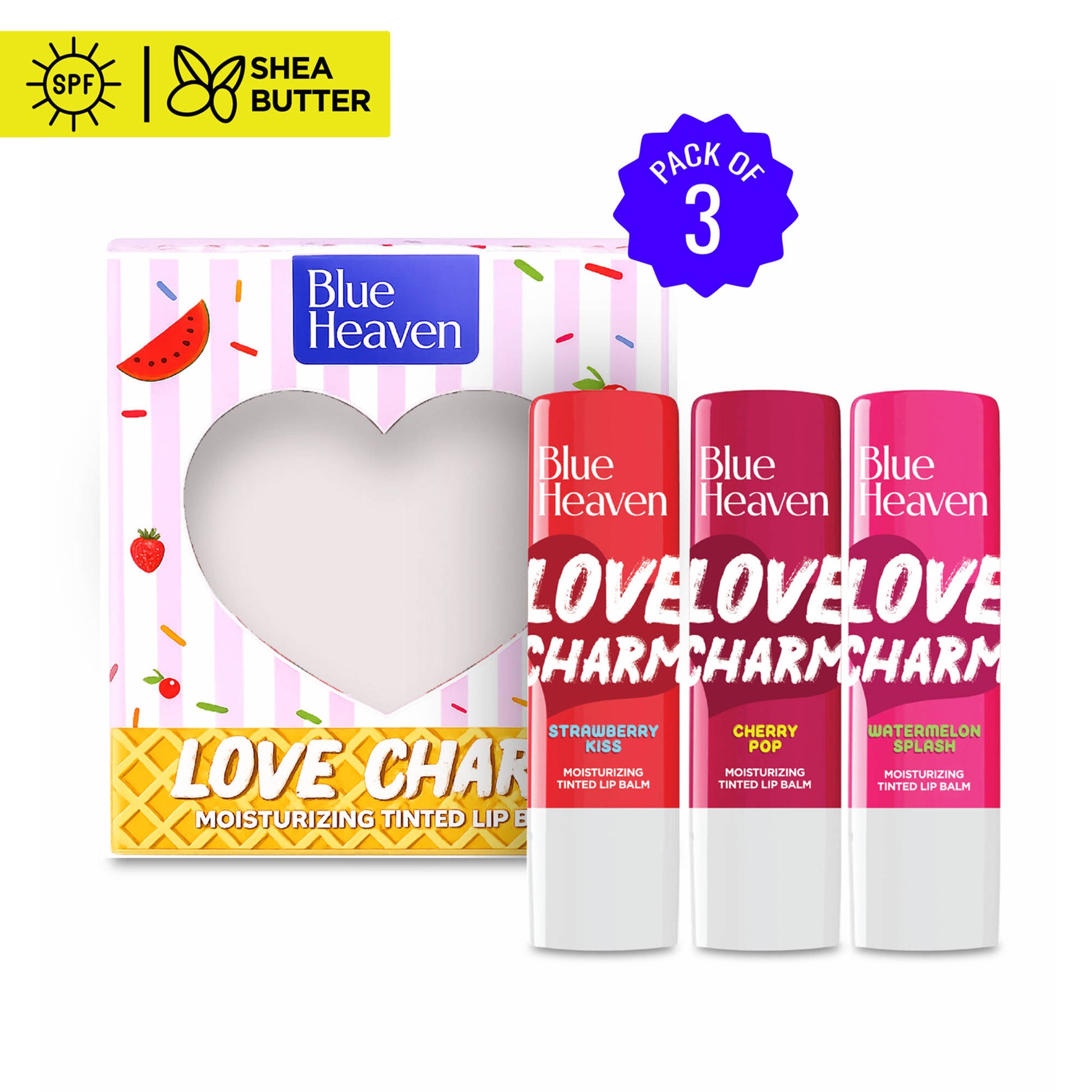 Blue Heaven Love Charm Tinted Lip Balm Pack Of 3 - Multicolor