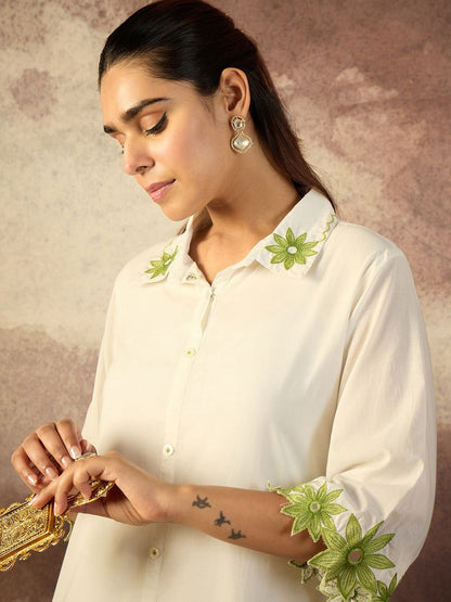 Floral Embroidered Thread Work Pure Cotton Kurta With Palazzo