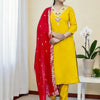 Dhiyona SN Women's Floral Embroidered Thread Work V-Neck Straight Kurta With Trouser And Dupatta