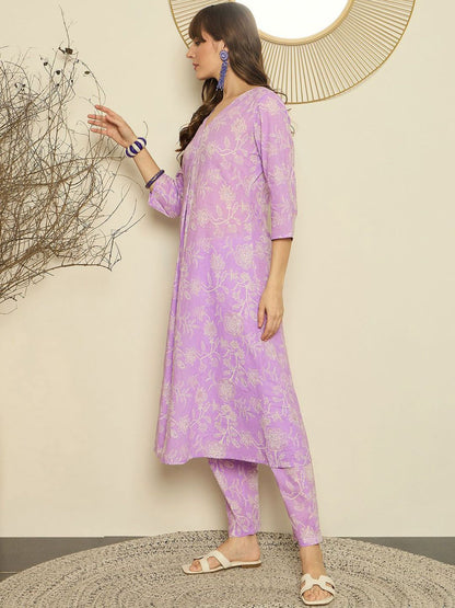 Indyancart IE Printed A-Line Pure Cotton Tunic With Trousers
