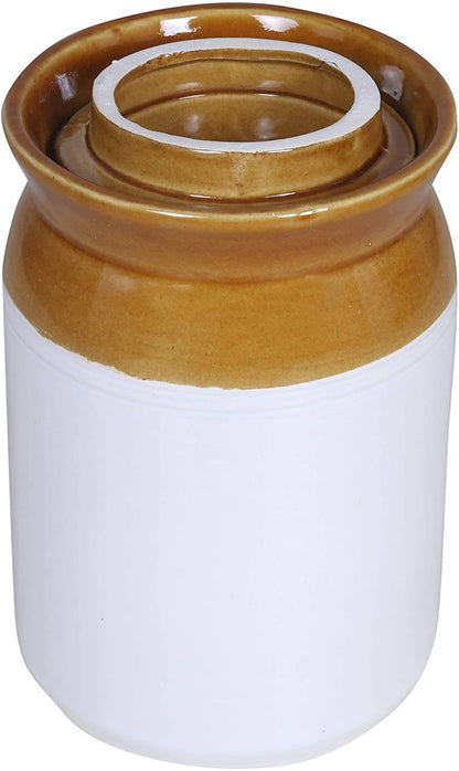 Raj Royal Cream Pottery Hand Painted Ceramic Cornichon Storage Jar for Pickle