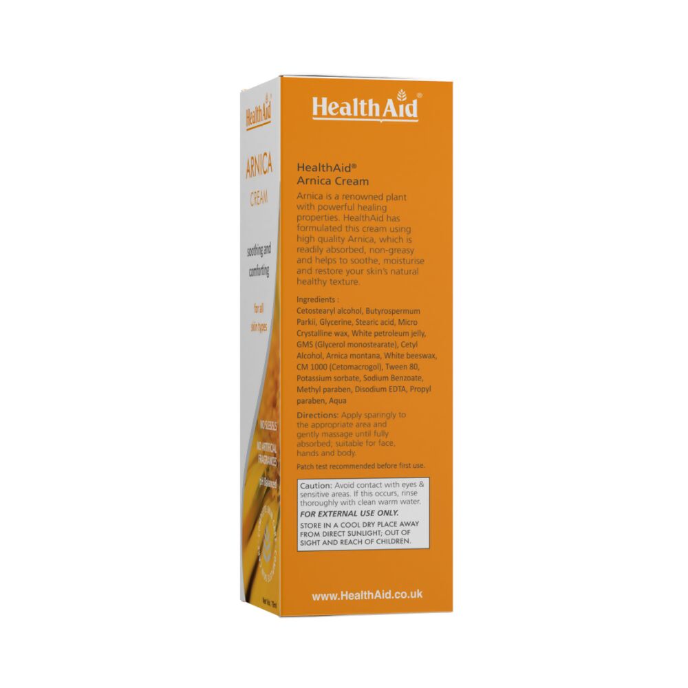 HealthAid Arnica Face Cream in a tube showing the product label and packaging.