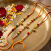 Dhiyona Set Of 3 Artificial Beads Orange Thread Rakhi With Roli Chawal Chandan Mishri