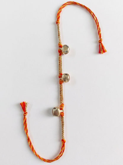 Anouk Golden Ghungroo Thread Rakhi With Roli Chawal Chandan Mishri