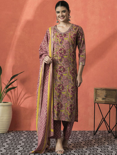 Indyancart SN Women's Embroidered Pure Cotton Straight Kurta Sets