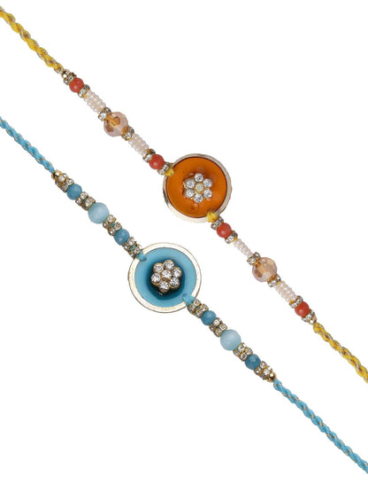 Anouk Set Of 2 Blue Stones Studded & Beaded Rakhis Comes With Roli Rice & Greeting Card