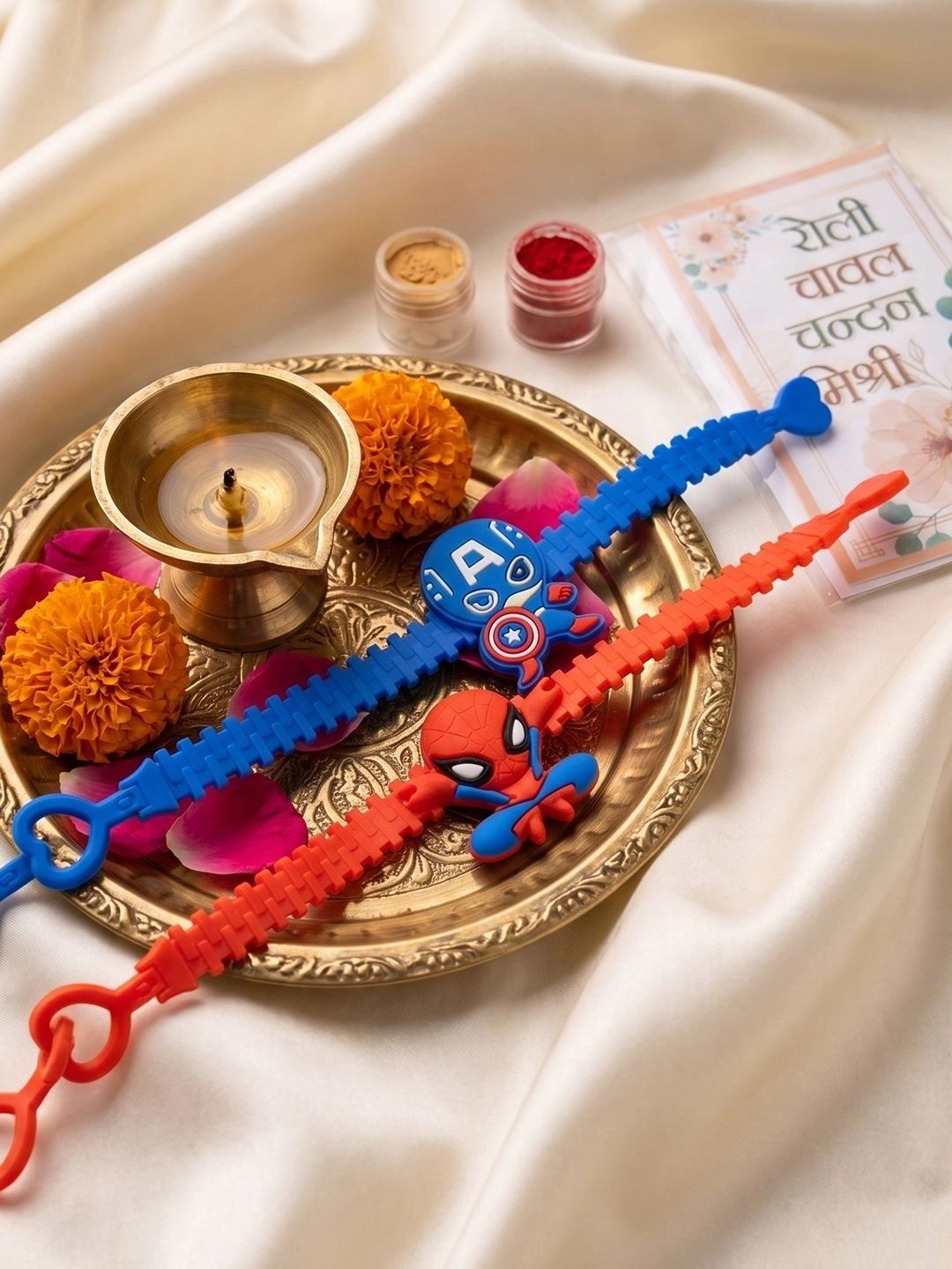 Anouk Set Of 2 Superhero Kids Rakhi With Roli Chawal Chandan Mishri