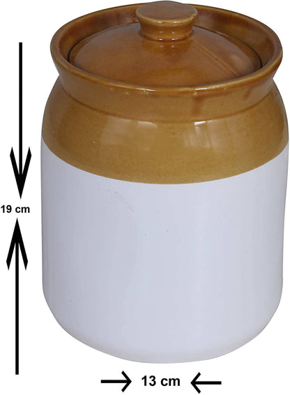 Raj Royal Cream Pottery Hand Painted Ceramic Cornichon Storage Jar for Pickle