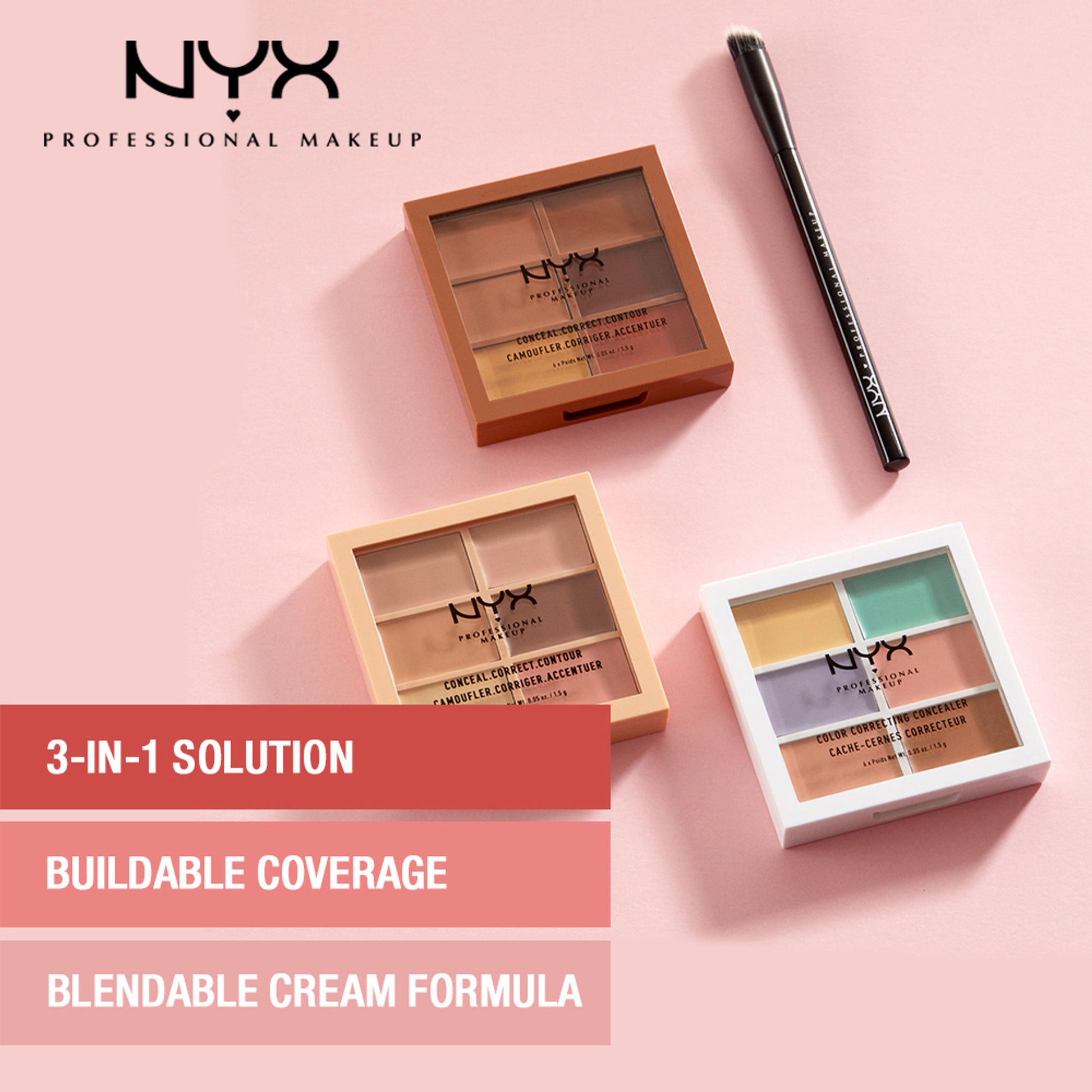 NYX Professional Makeup Conceal, Correct, Contour Palette - Light - 3CP03 Deep/Profond