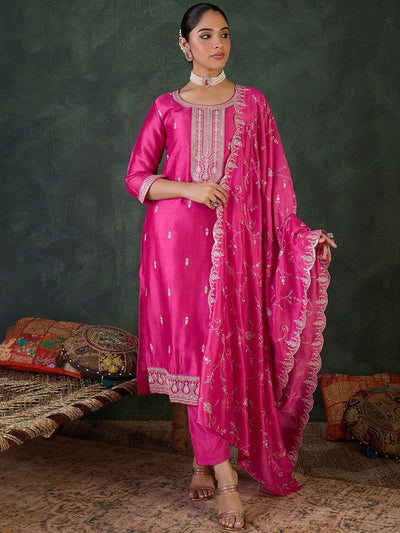 Indyancart IE Women Ethnic Motifs Embroidered Kurta with Trousers & Dupatta