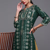 Indyancart IE Women Green & Grey Ethnic Motifs Foil Print Regular Kurta with Palazzos