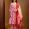 Dhiyona IE Printed Mirror Work Pure Cotton Kurta With Trousers & Dupatta