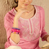 Indyancart IE Floral Embroidered Round Neck Machine Weave Straight Kurta