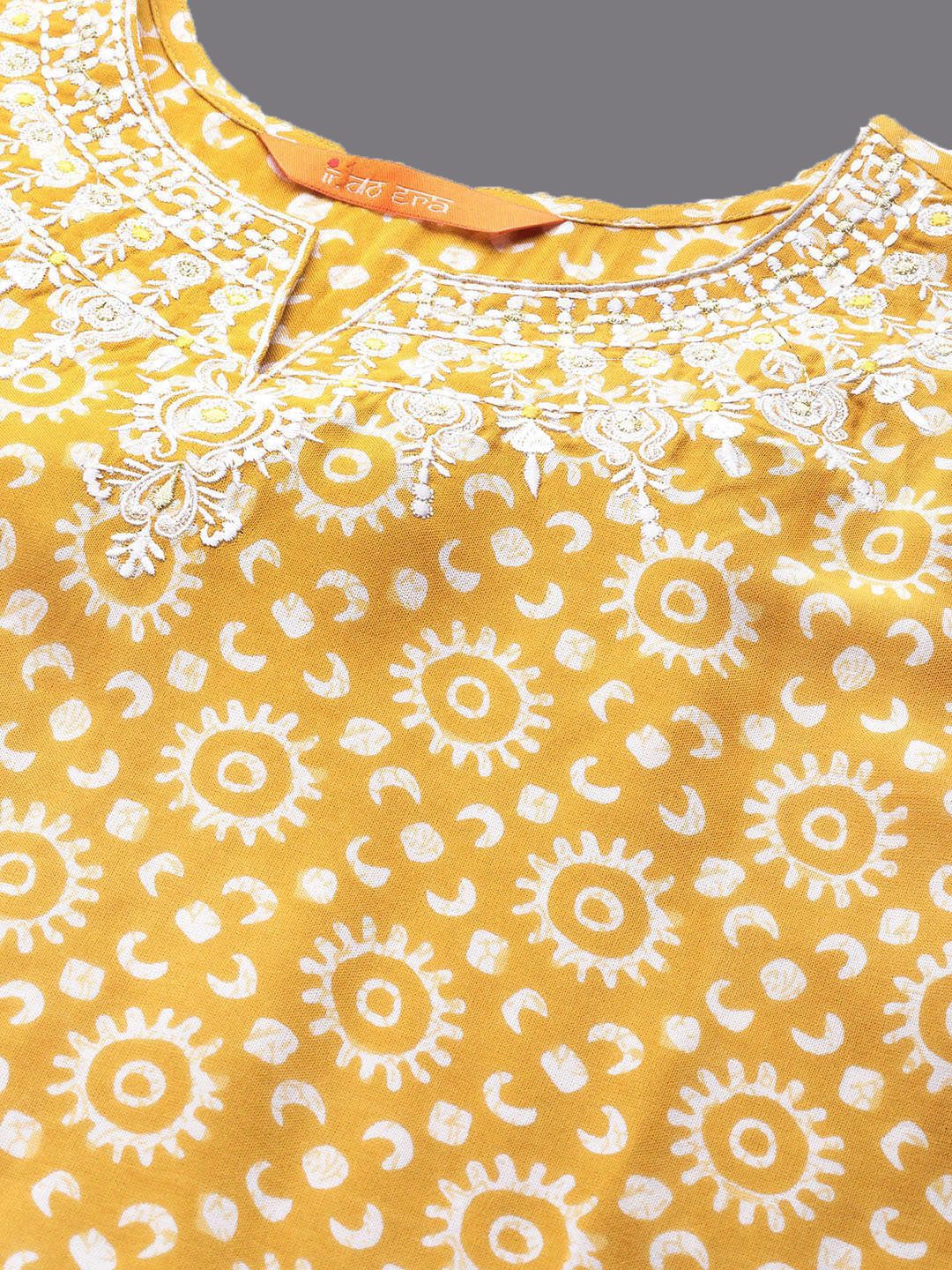 Indyancart IE Floral Printed Notch Neck A-Line Kurta