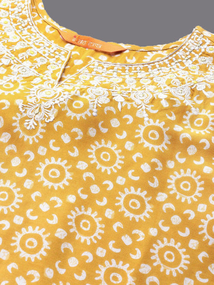 Indyancart IE Floral Printed Notch Neck A-Line Kurta