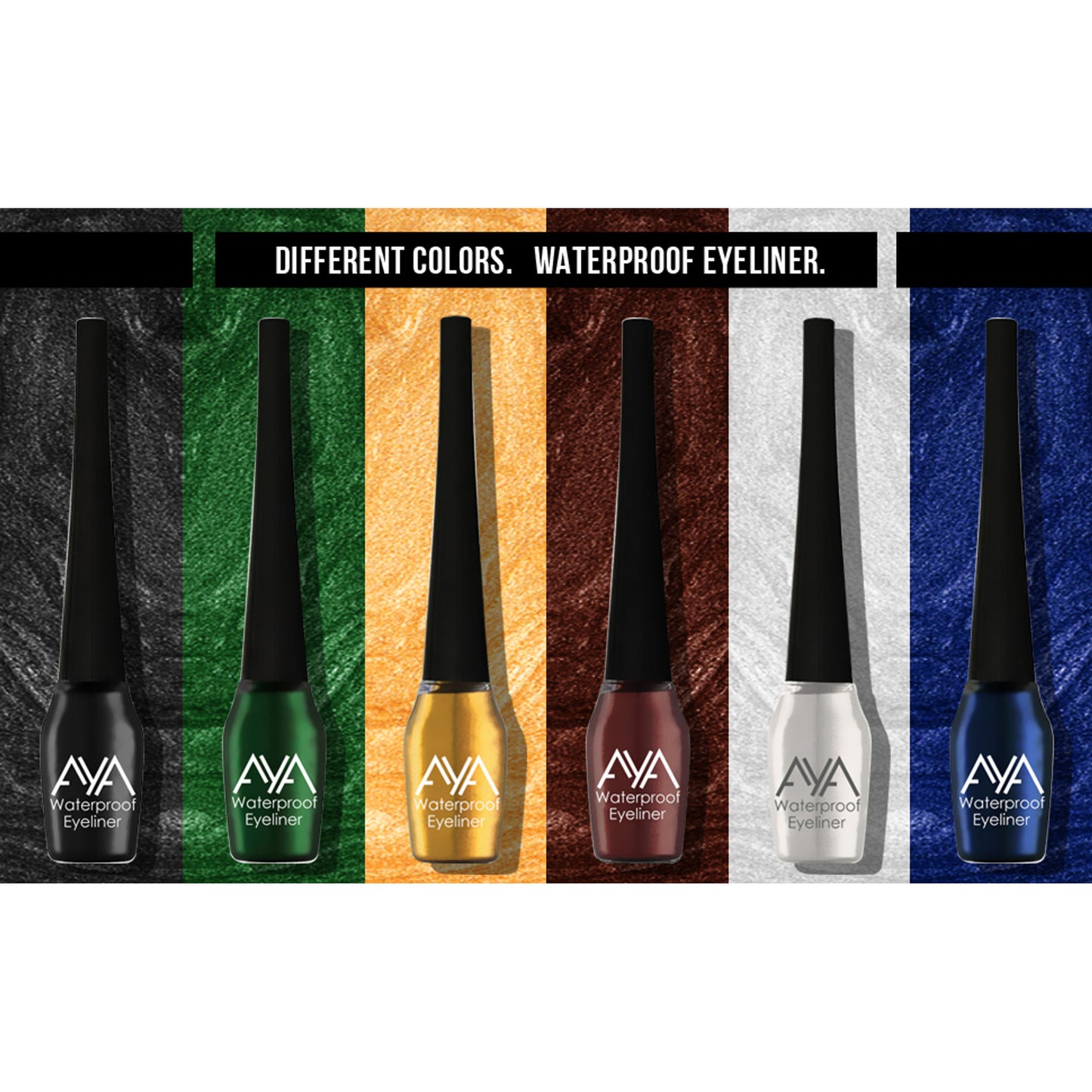 AYA Waterproof Eyeliner - Black, Brown, Blue, Green, Silver, Golden (Set of 6)