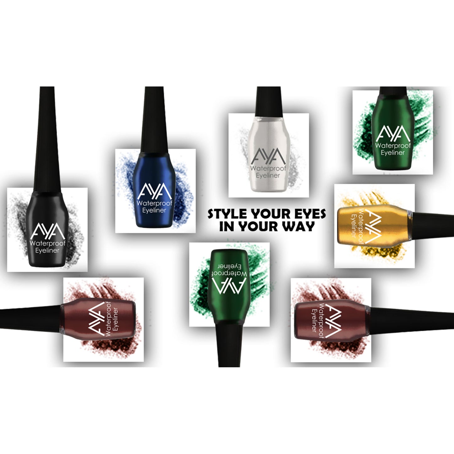 AYA Waterproof Eyeliner - Black, Brown, Blue, Green, Silver, Golden (Set of 6)