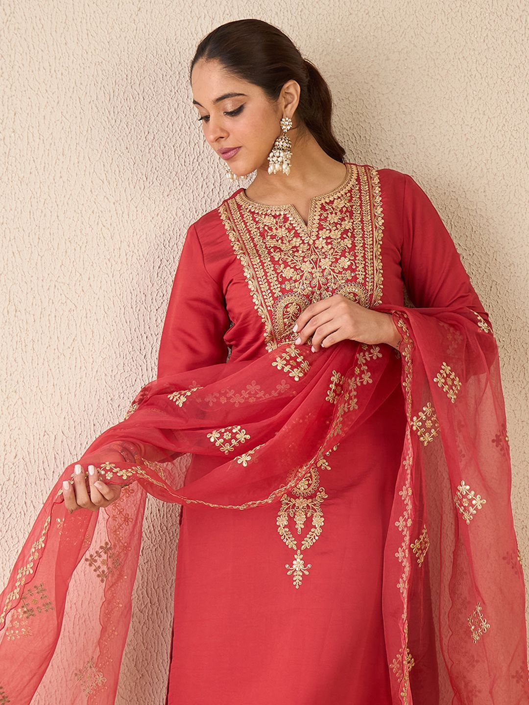 Women Ethnic Motifs Embroidered Regular Gotta Patti Kurta with Trousers & With Dupatta