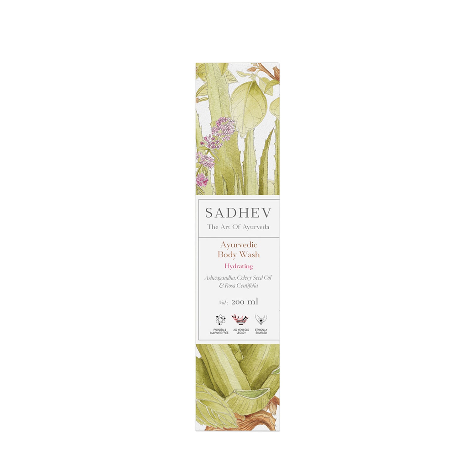 SADHEV Ayurvedic Ashwagandha, Celery Seed Oil & Rosa Centifolia Hydrating Body Wash