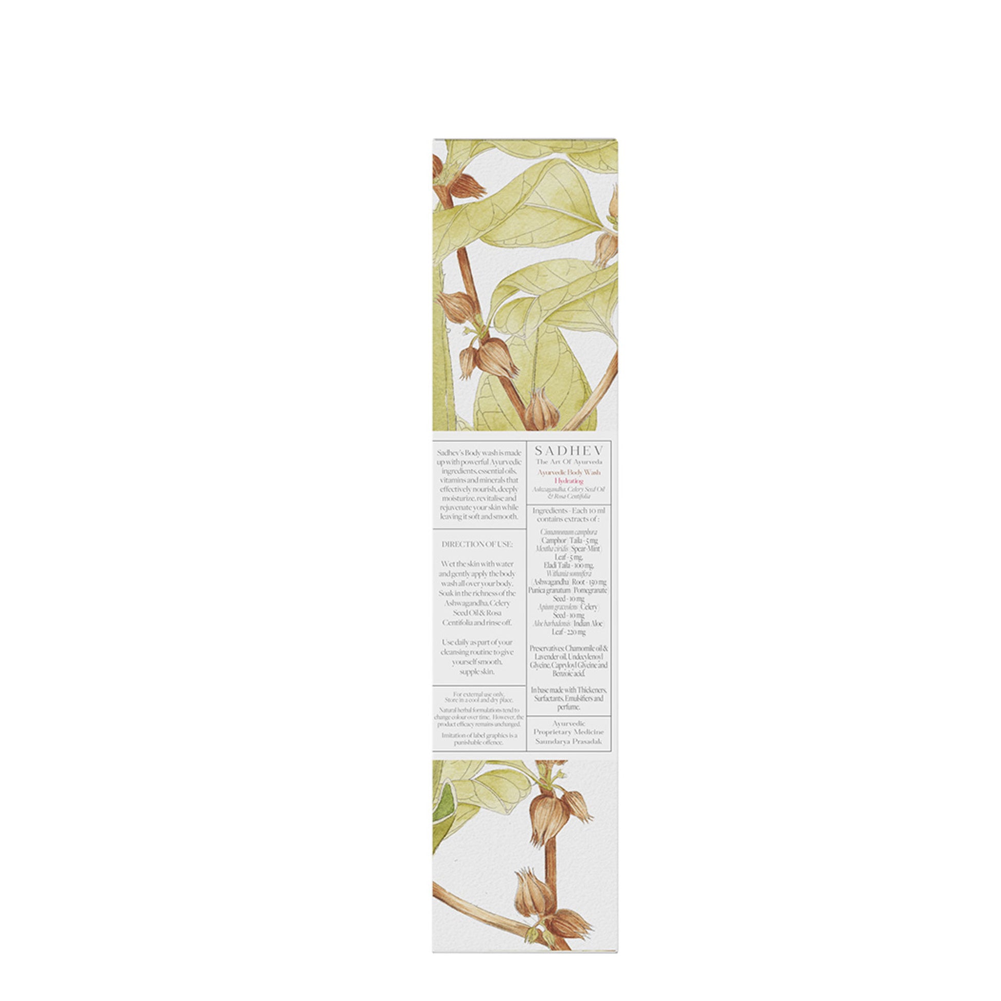 SADHEV Ayurvedic Ashwagandha, Celery Seed Oil & Rosa Centifolia Hydrating Body Wash