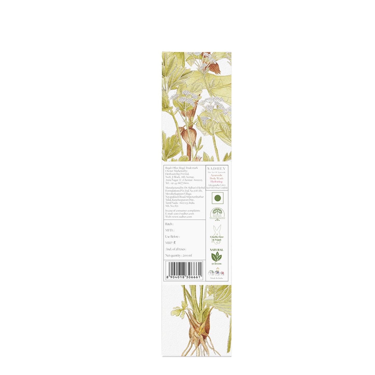SADHEV Ayurvedic Ashwagandha, Celery Seed Oil & Rosa Centifolia Hydrating Body Wash