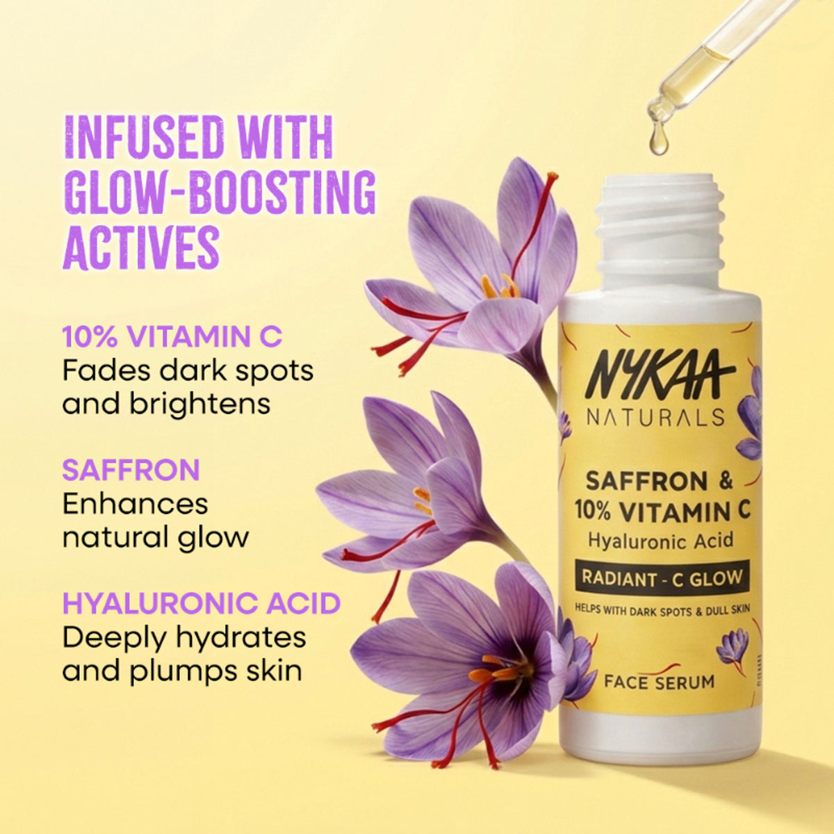 Nykaa Naturals 10% Vitamin C Radiant-C Glow Serum to Fade Dark Spots & Brighten Dull, Tired Skin