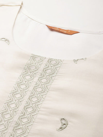 Indyancart IE Ethnic Motifs Embroidered Thread Work Kurta With Trousers & Dupatta