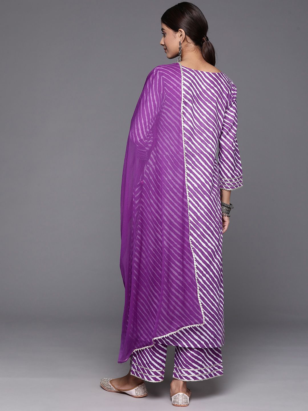 Indyancart VA Women's Leheriya Printed Mirror Work Pure Cotton Kurta with Trousers & With Dupatta