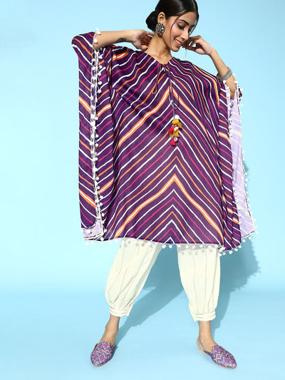 Indyancart VA Women'sTrendy Purple and White Silk Blend Kurta Set