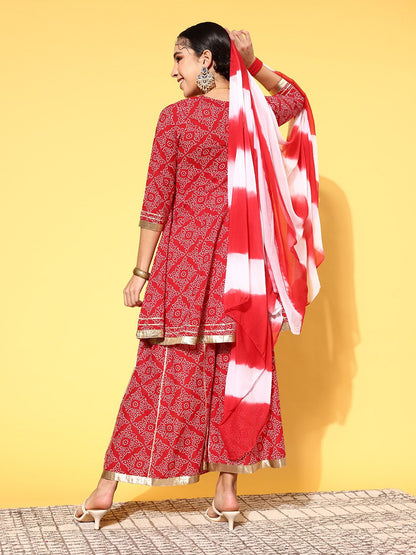 Indyancart VA Women's Bandhani Pure Cotton Print Parade Kurta Set