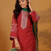 Dhiyona VA Women'sFloral Embroidered Sequnnied Notch Neck Straight Kurta With Trousers & Dupatta