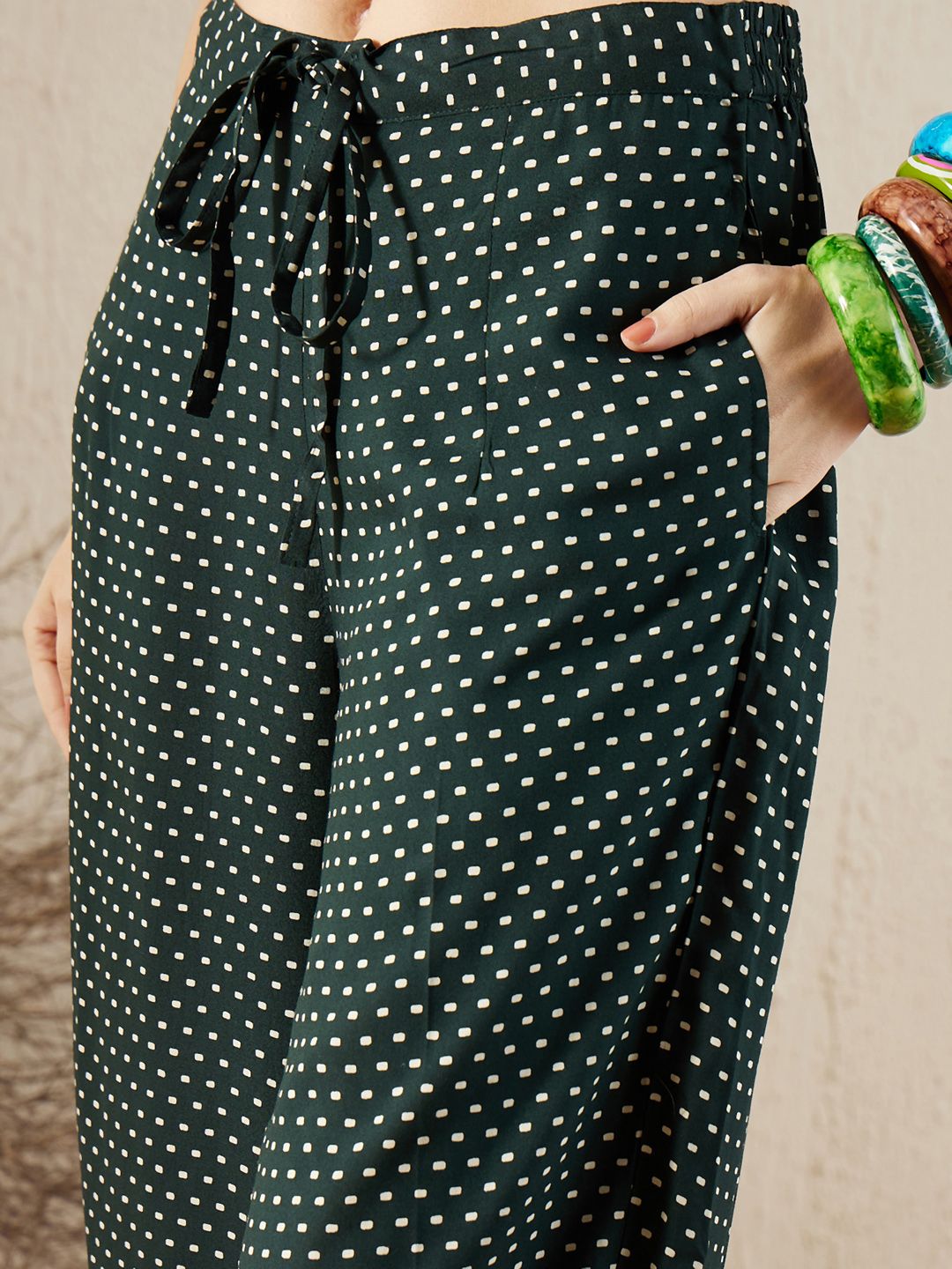 Green Floral Printed Stones & Beads Shirt Collar Straight Kurta with Salwar