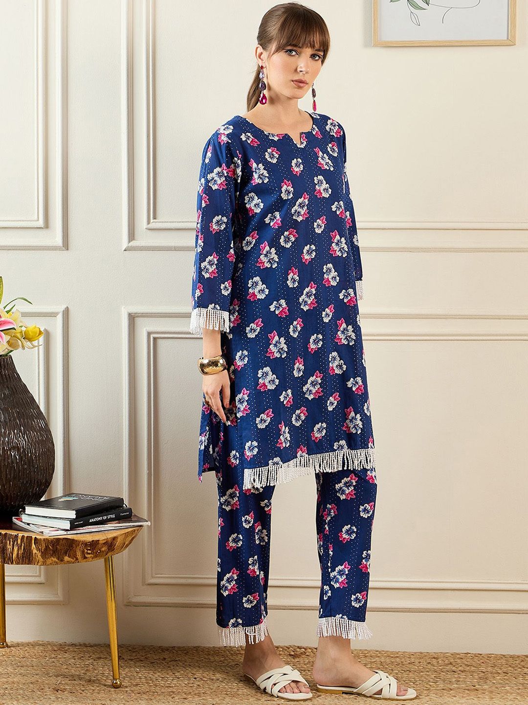 Indyancart IE Floral Printed Pure Cotton Tunic & Trouser Co-Ords