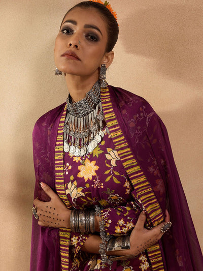 Indyancart IE Floral Printed Round Neck Three-Quarter Sleeves Pure Cotton Kurta Set
