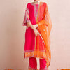 Indyancart IE Ethnic Motifs Zari Embroidered Kurta With Trousers & Dupatta