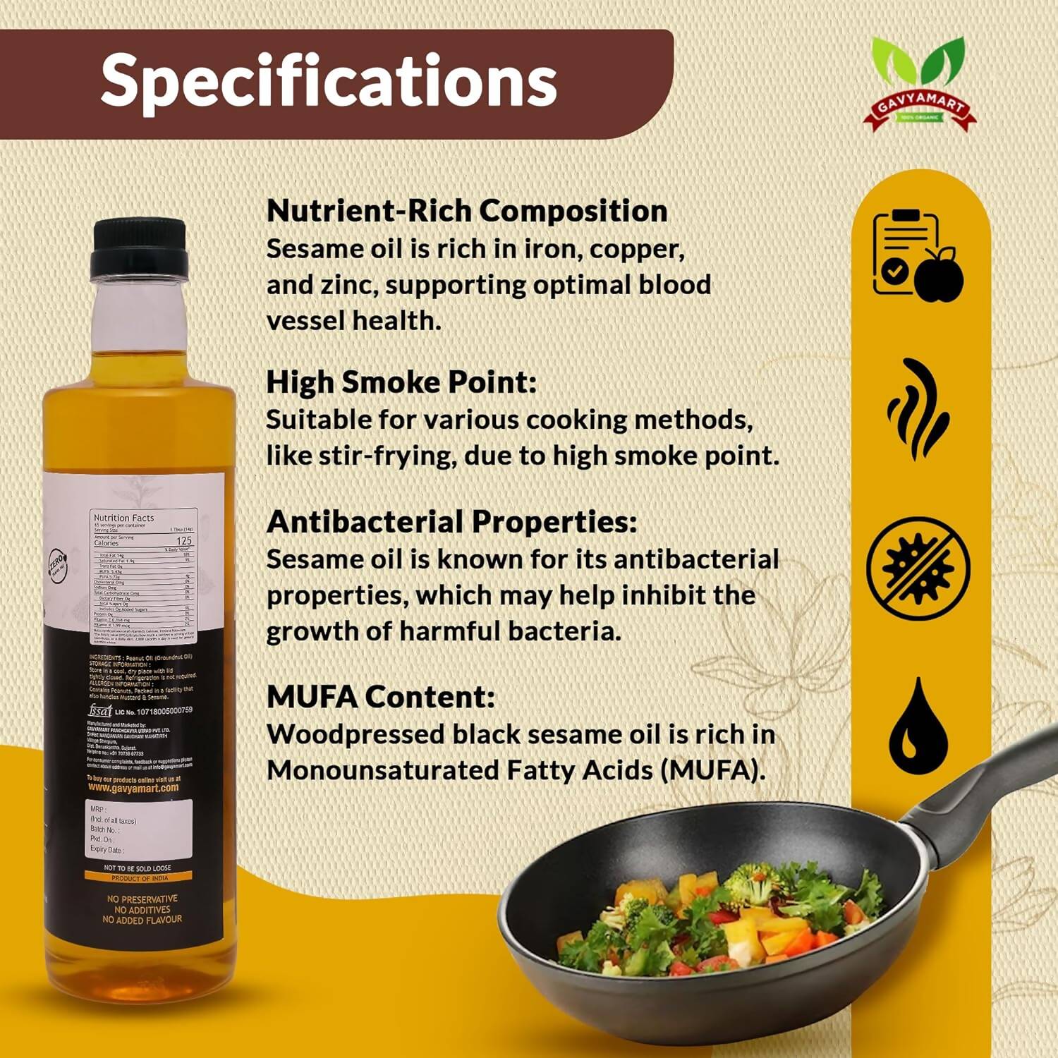 Gavyamart Wood Pressed Black Sesame Oil - Indyancart