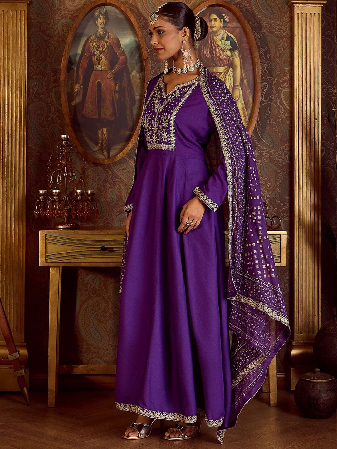 Women Embroidered Empire Kurta with Trousers & With Dupatta