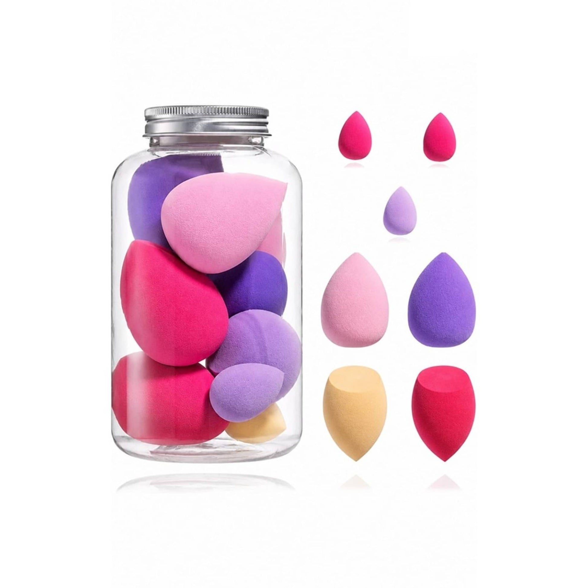 Beautiliss Blender Besties - 7 Makeup Sponges In Jar - 4 Full Size & 3 Mini Puffs For Foundation