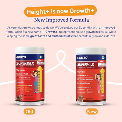Gritzo Supermilk Height+ Health Drink For 13+Y Girls - Double Chocolate