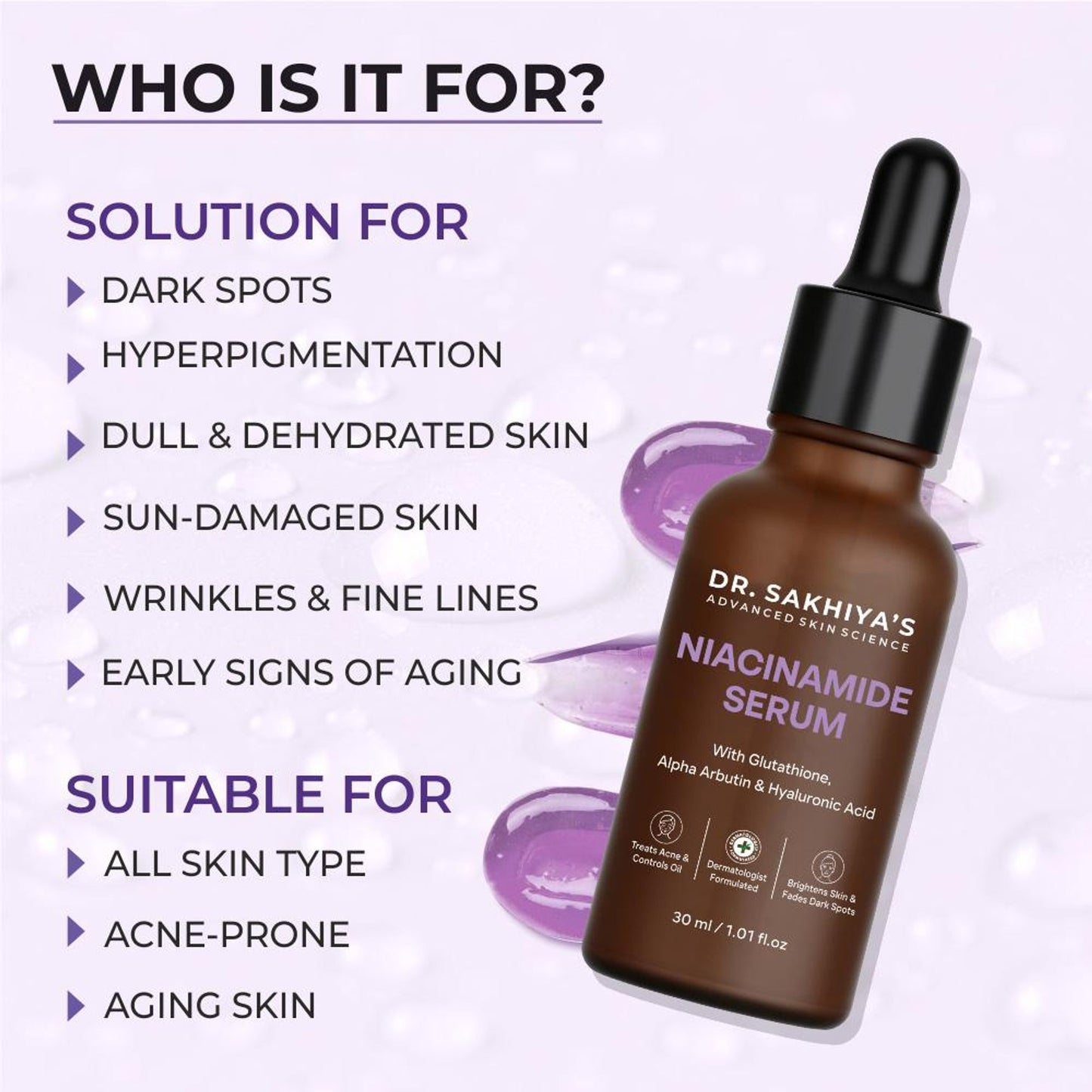 Dr. Sakhiya 10% Niacinamide Face Serum Reduces Blemishes, Acne Marks & Pore Appearance