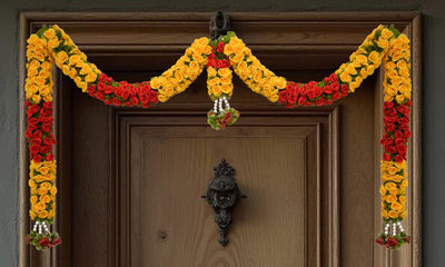Toran for Main Door Entrance, Bandarwal for Festival, Pooja Mandir & Wedding, Handmade Traditional Flower Hanging for Home & Office Decor (42 inches 18 inches) Yellow