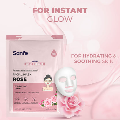Sanfe Instant Glow Rose Facial Mask, 100% Fruit Extracts, Korean Mask
